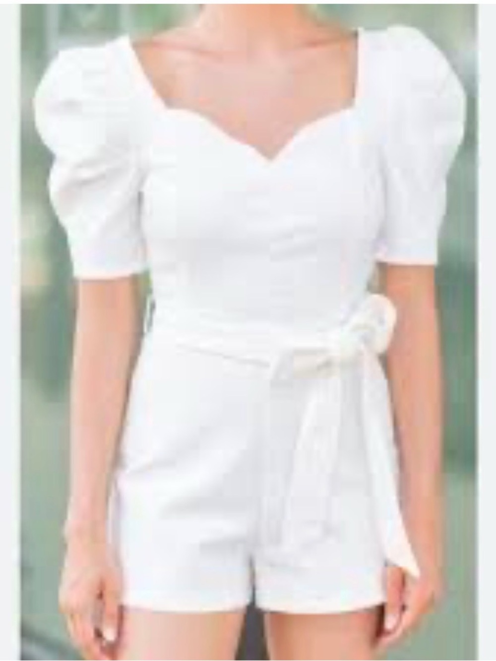 Flying Tomato White Puff-Sleeve Romper with Tie Waist - never worn